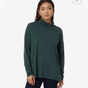 Anthro Lilla P Forest Green Long Sleeve Easy Mock Neck Tee Pima Cotton w Spandex
